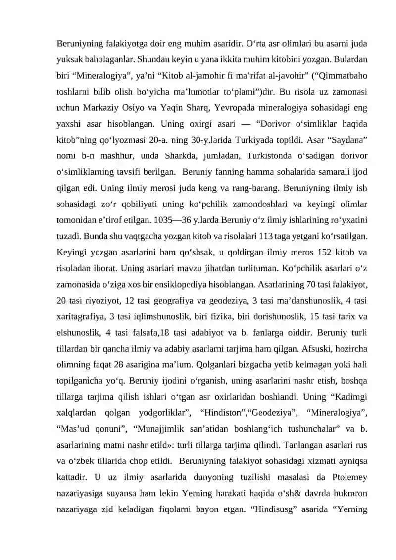 Beruniyning adabiyotga oid faoliyatini o’rganish 4