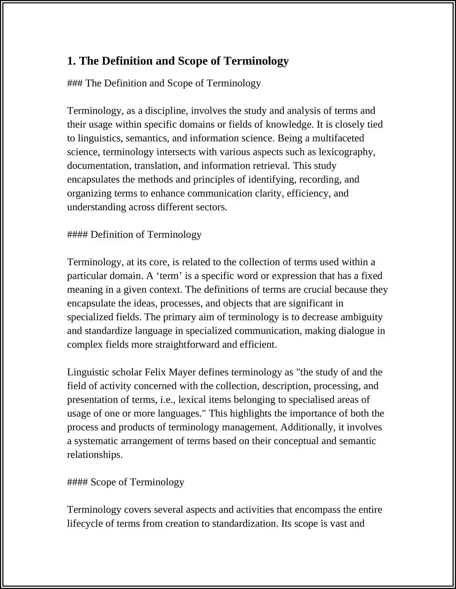 THE NOTION OF TERMINOLOGY. THE PECULIARITIES OF TERMINOLOGY. THE METHODS OF TRANSLATING THE TERMS. INTRODUCTION TO SCIENTIFIC LANGUAGE AND TERMS 4
