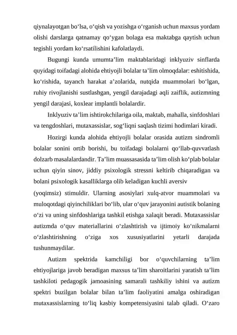 INKLUZIV TA'LIM. INKLUZIV TA'LIM SHAROITIDA TYUTORLIK AMALIYOTINI TASHKIL ETISH 4