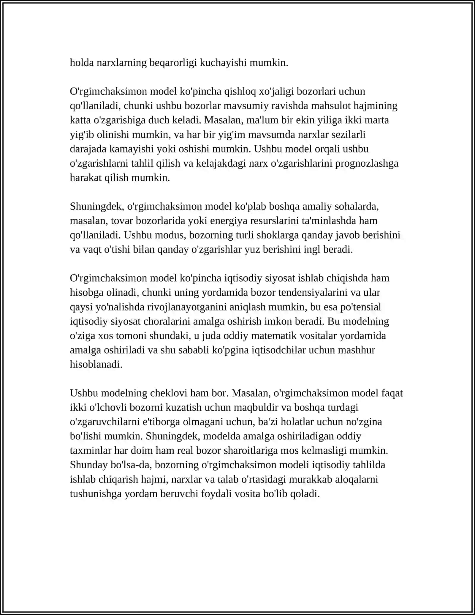 BOZORNING ÒRGIMCHAKSIMON MODELI 4