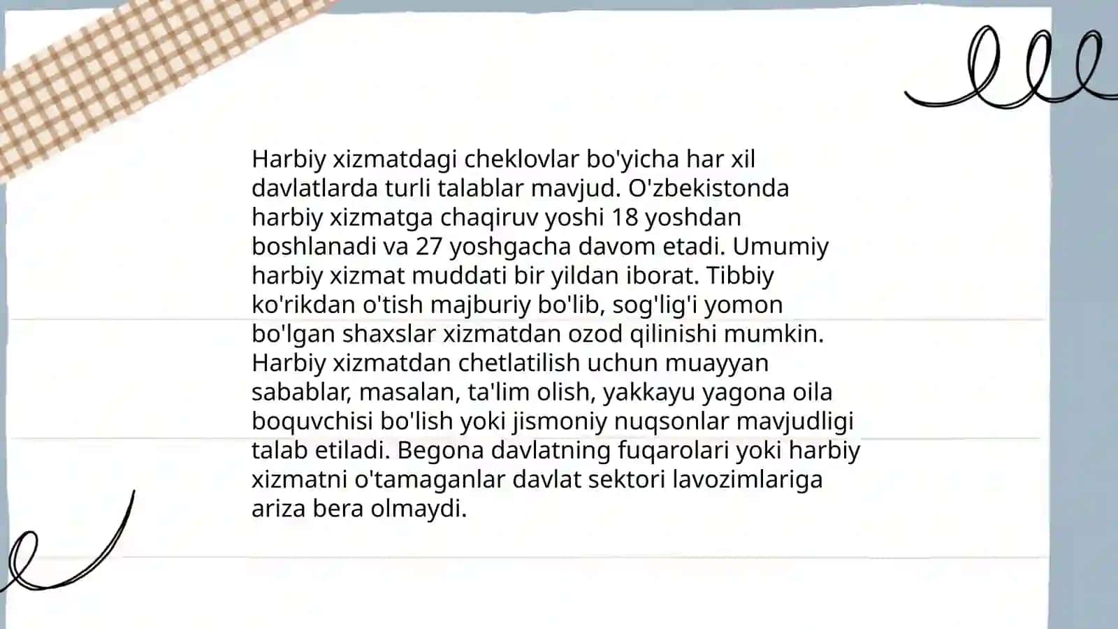 Harbiy xizmatchilarga nisbatan xizmat bóyicha cheklash va intizomiy qismga jónatish tariqasidagi jazolar 4