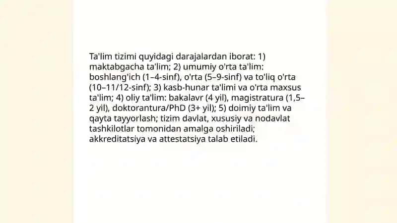 O’zbekiston Respublikasining “Ta’lim to’g’nsida”gi Qonuni 4