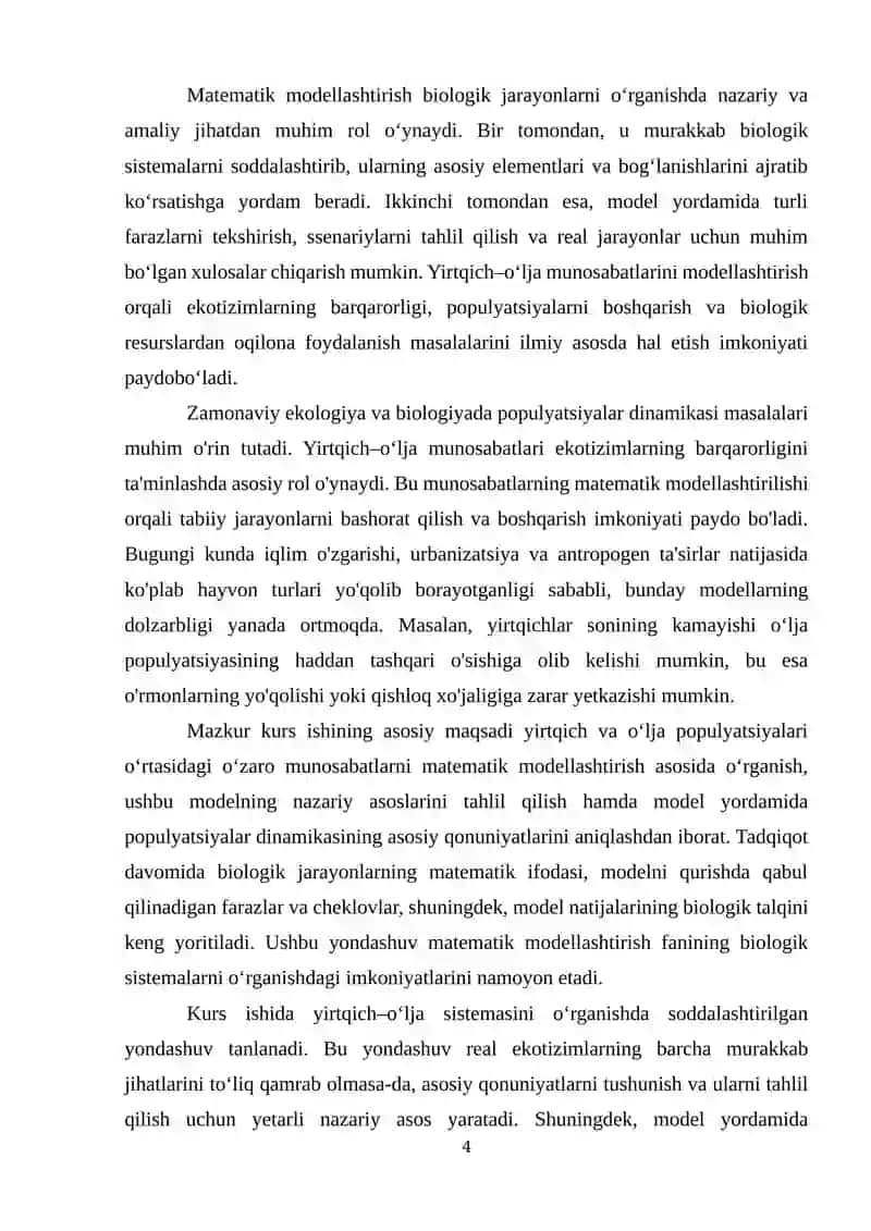 Yirtqich–o‘lja sistemasining o‘zaro munosabat modeli 4