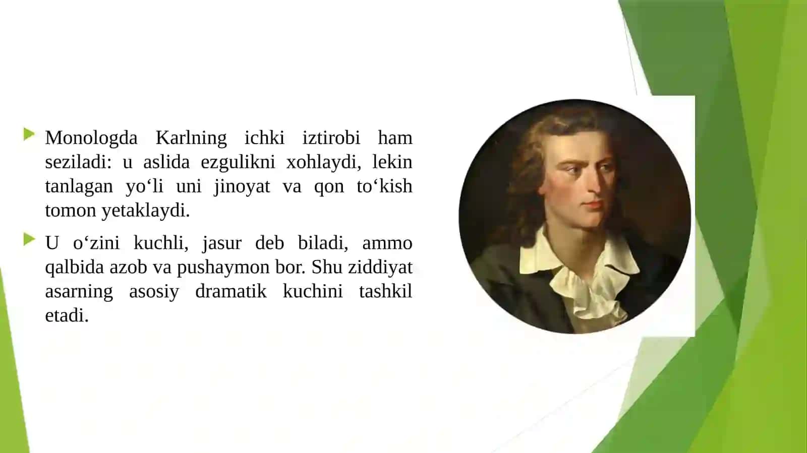Fridik Schillerning qaroqchilar asaridan karl mor manalogi 4