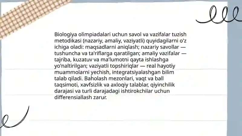 Biologiyadan olimpiada oʻtkazish metodlari 4