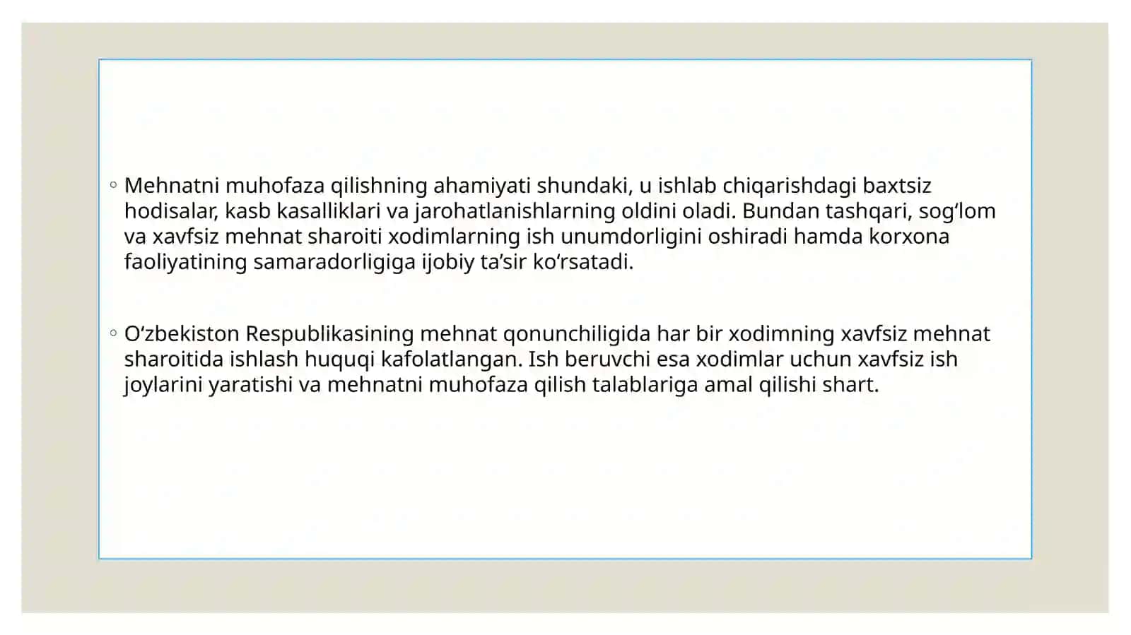 MEHNATNI MUHOFAZA QILISH SOHASIDA HODIMNING HUQUQLARI VA MAJBURIYATLARI 4