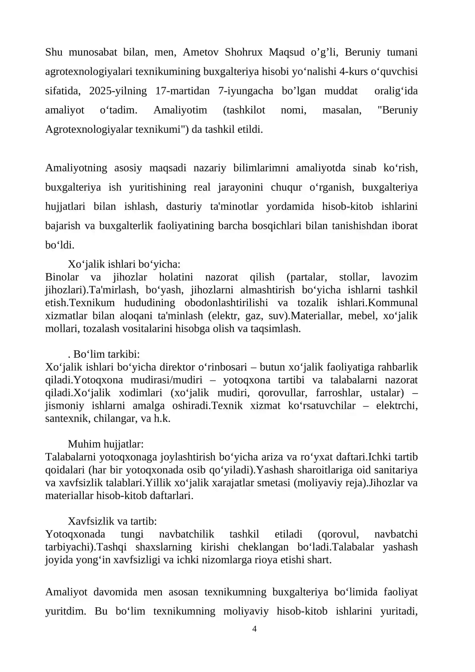 Beruniy Agrotexnologiya Texnikum MALAKAVIY AMALIYOTI 4