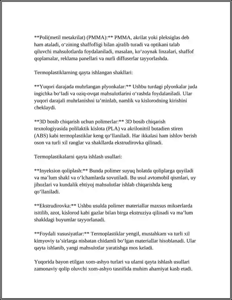ZAMONAVIY QOLIP OLUVCHI XOM-ASHYOLAR TASNIFI 4