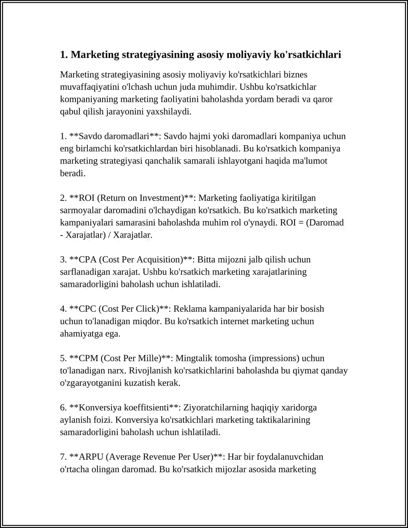 XÒJALIK YURUTUVCHI SUBYEKTLARNING MARKETING STRATEGIYASINING MOLIYAVIY JIHATLARI 4