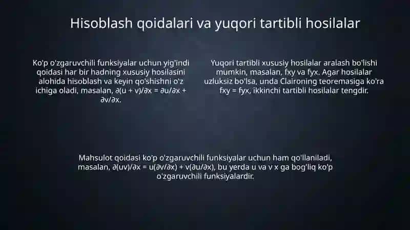 Ko'p o'zgaruvchili funksiyaning hususiy xossalari 4