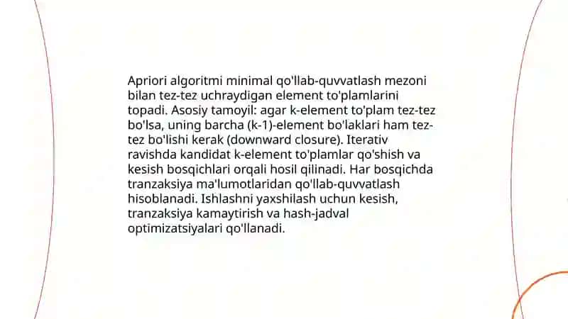 Tez tez uchraydigan elementlar to'plami va Apriori algoritmi 4