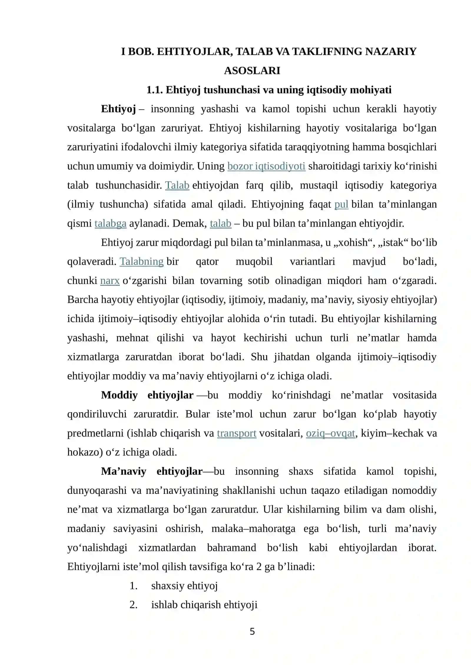 EHTIYOJLAR, TALAB VA TAKLIF MUAMMOLARI 4
