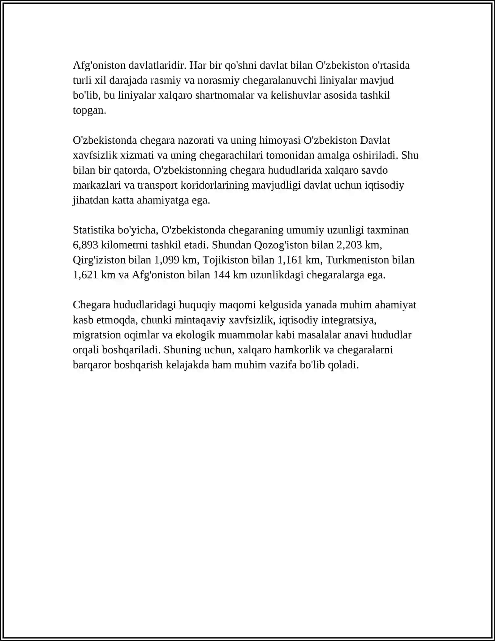 CHEGARA TOʻGʻRISDAGI QONUN 4