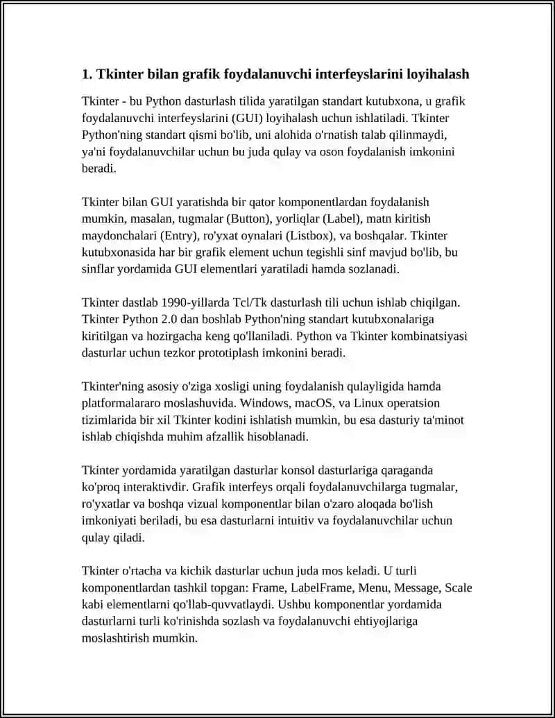 TKINTER GUI IMKONIYATLARINI O‘RGANISH VA KICHIK LOYIHALAR BAJARISH 4
