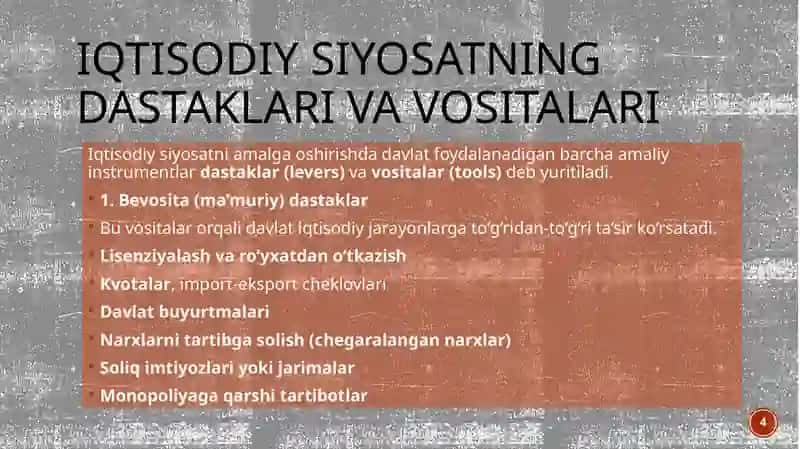 Iqtisodiy siyosatning dastaklari 4