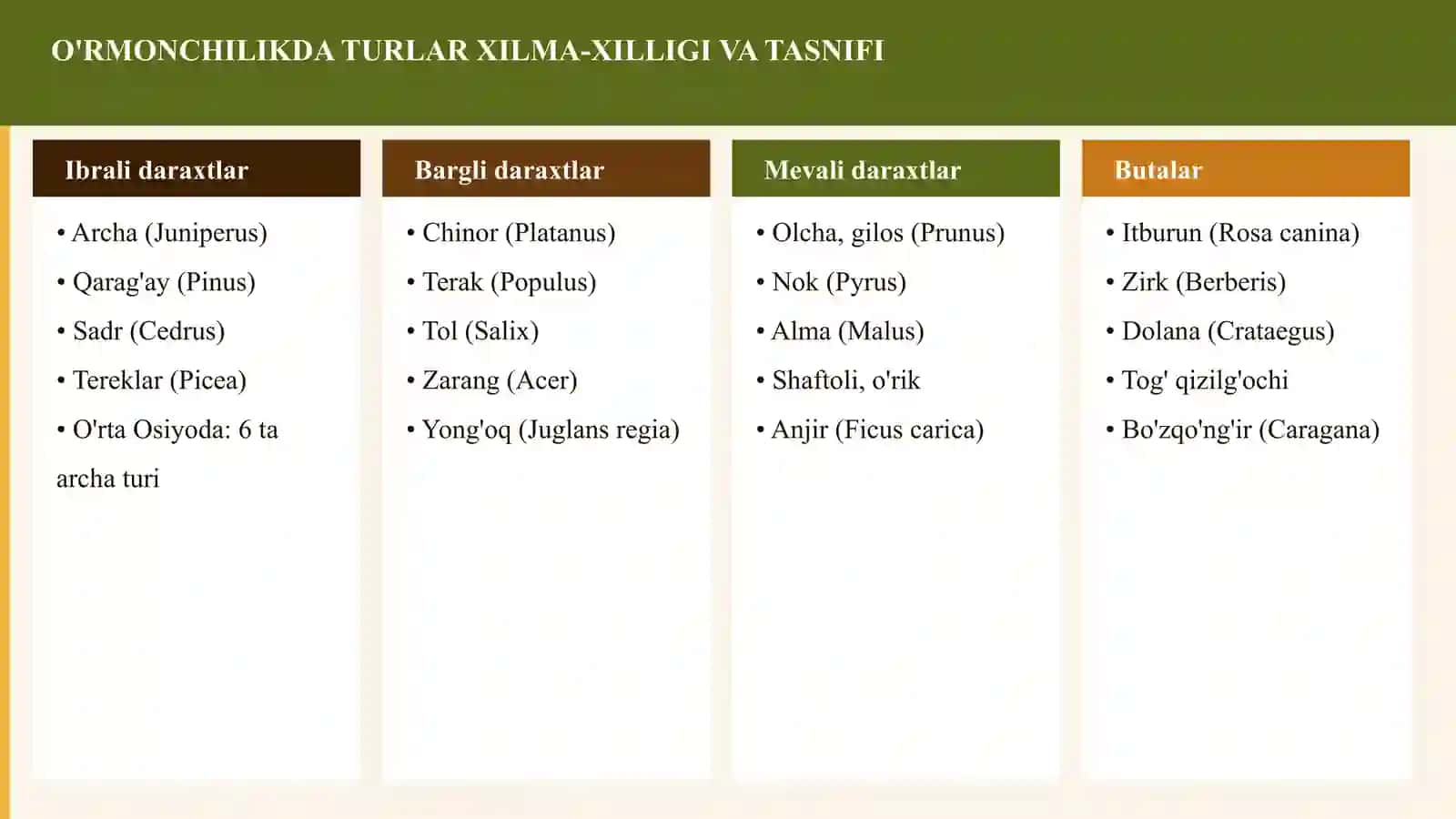 Daraxt va butalar biologiyasi PPT 4