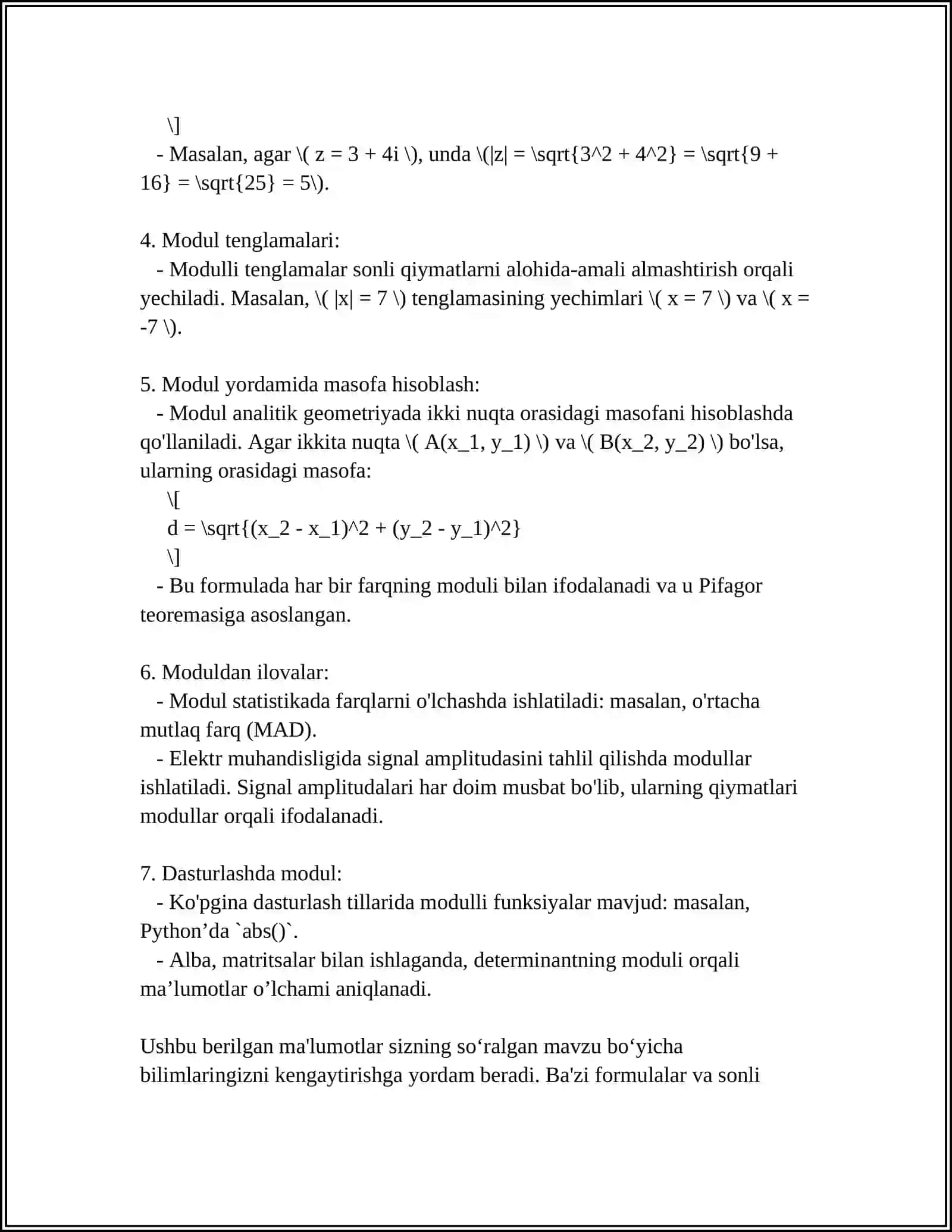 SONNING MODULI. MODUL QATNASHGAN TENGLAMA VA TENGSIZLIKLAR 4