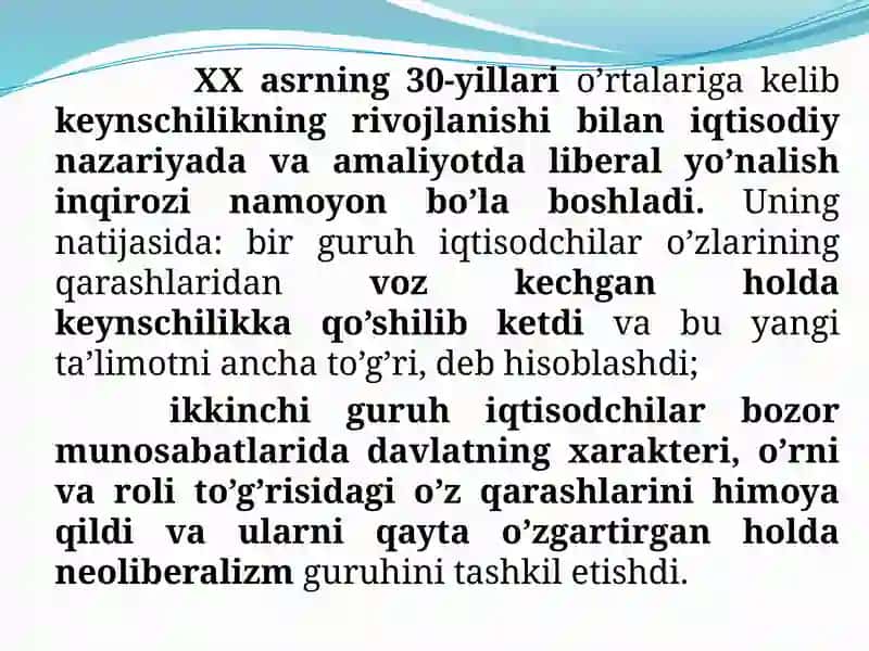 NEOLIBERALIZMVA IJTIMOIY BOZORXO’JALIGI 4