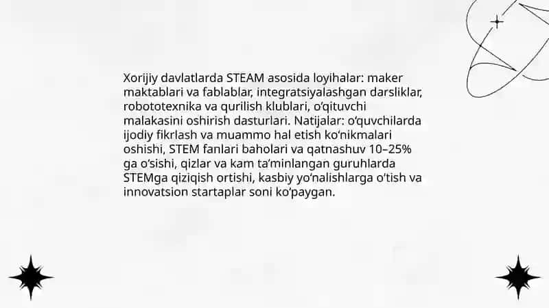 Xorijiy davlatlarda talim tarbiya jarayonida STEAM dan foydalanish 4