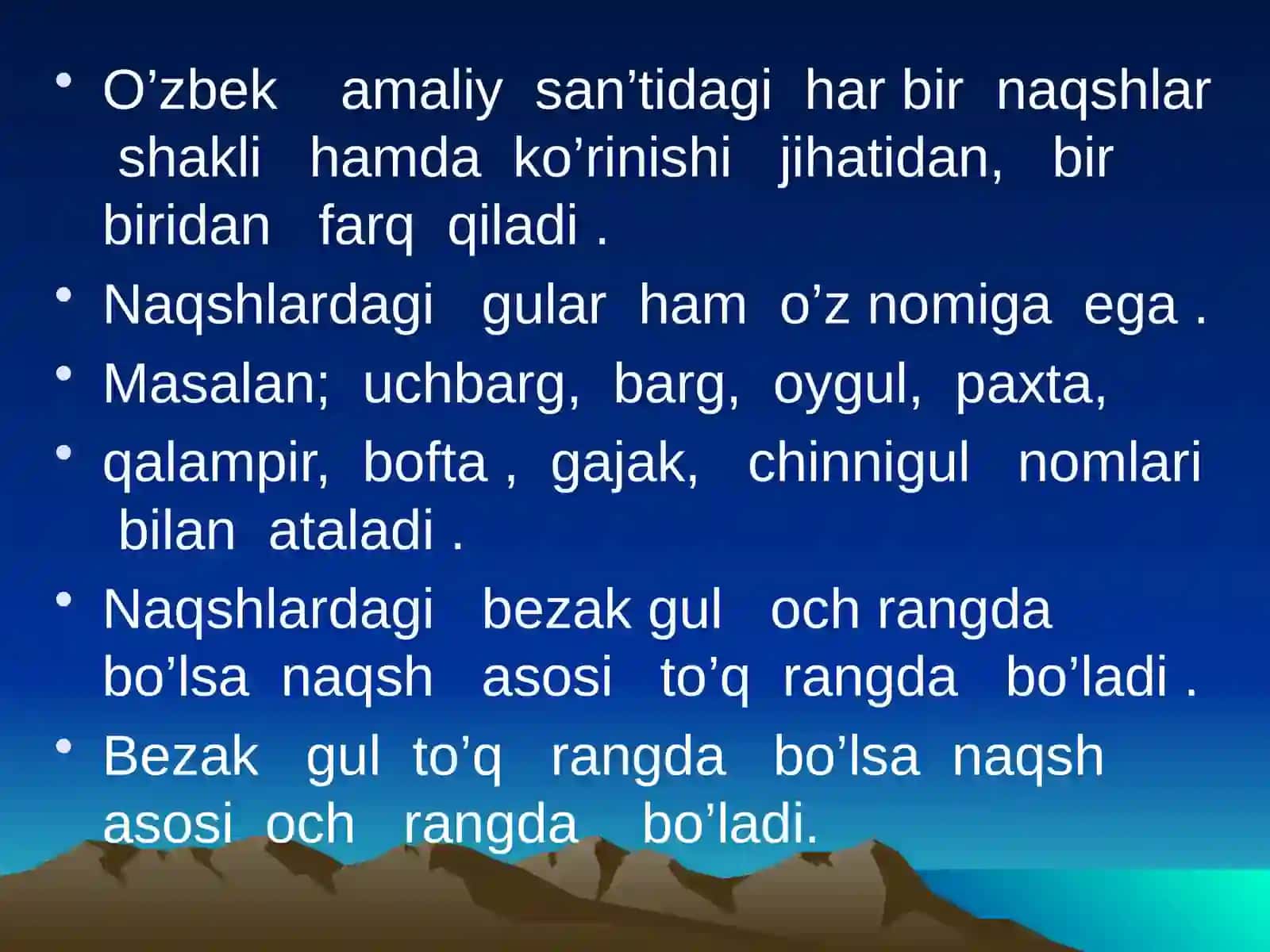 4-sinf Tasviriy san'at Naqsh san'ati mavzusida dars taqdimot 4