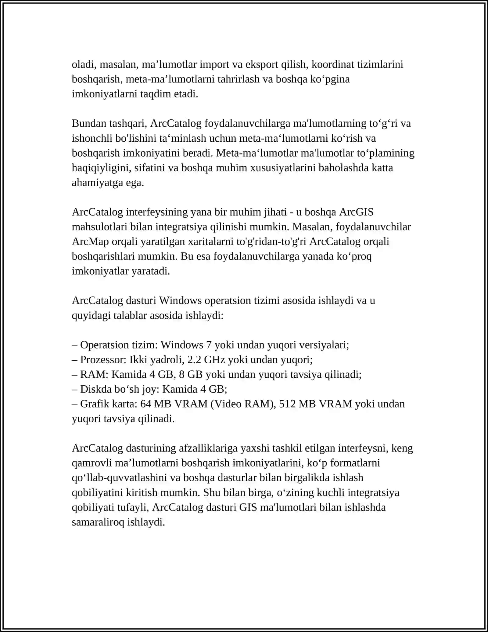 ARCCATALOG DASTURNING ISHCHI MULOQOT OYNASI 4