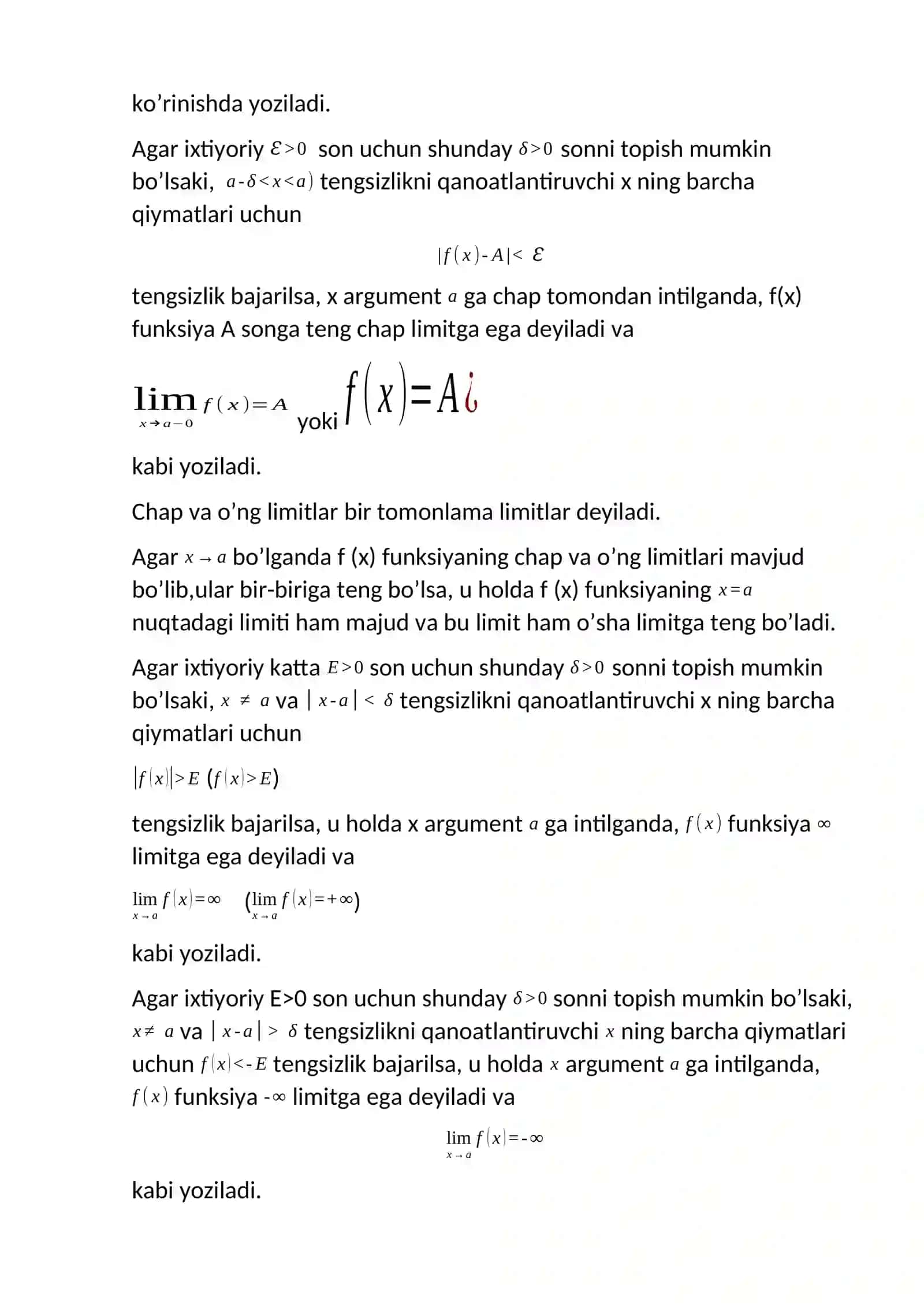 Matematik analiz. Funktsiyaning limiti 4