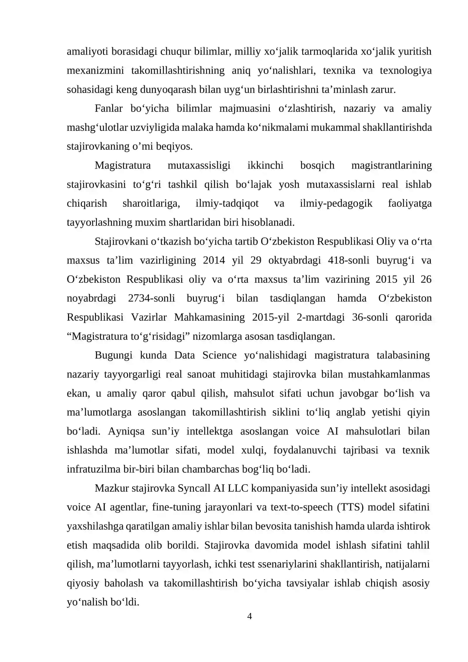 Stajirovka boʻyicha amaliyot hisoboti. 4