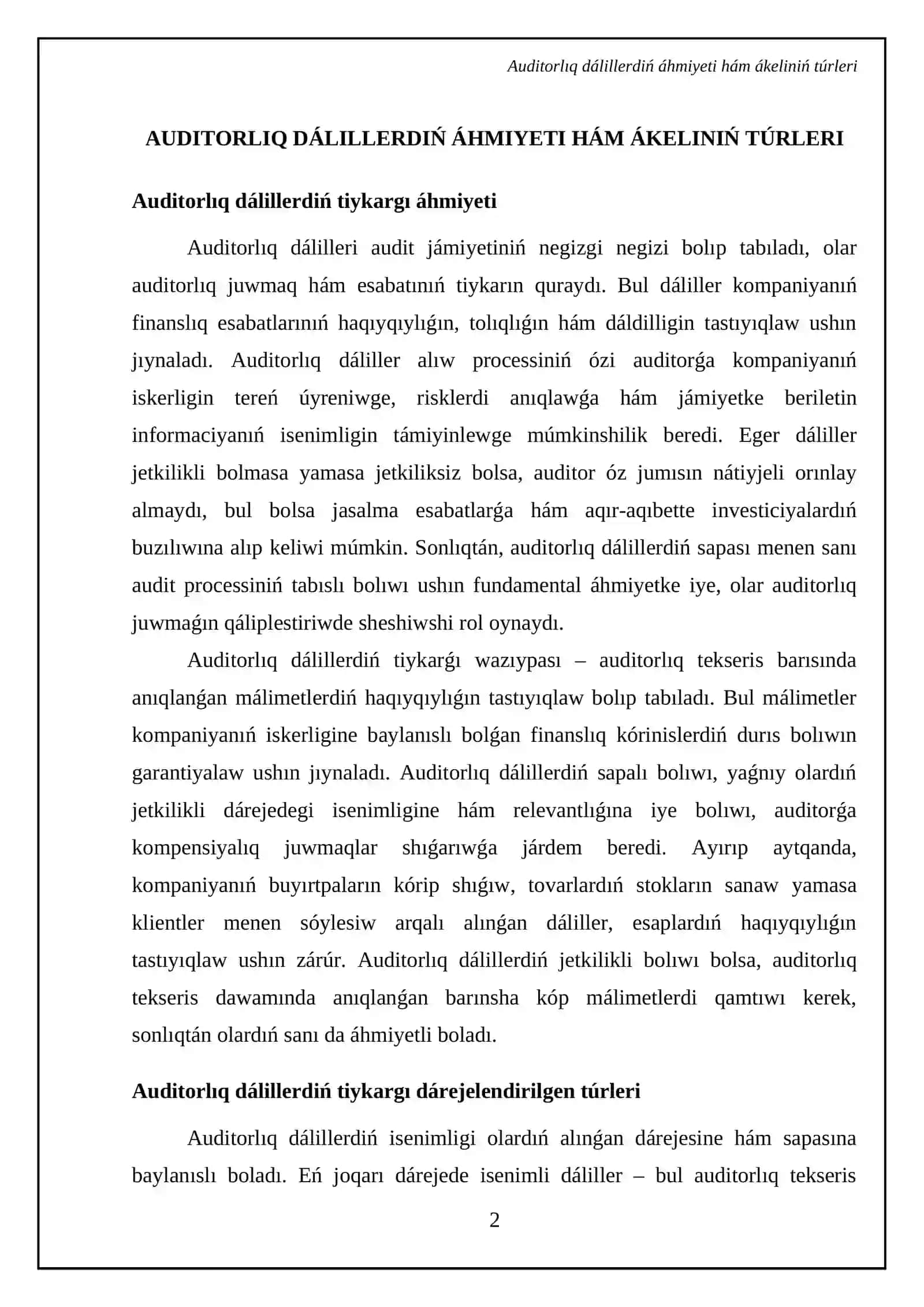 Auditorlıq dáliller hám olardı alıw usılları 4