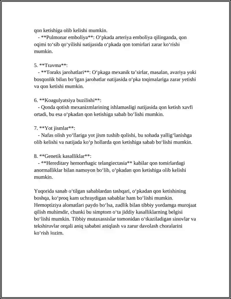 OʻPKADAN QON KETISHI SABABLARI, BELGILARI, ASORATLARI, OLDINI OLISH 4