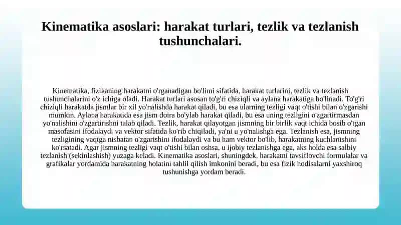 Fizika fanining asoslari. Moddiy nuqta. Kinematika 4