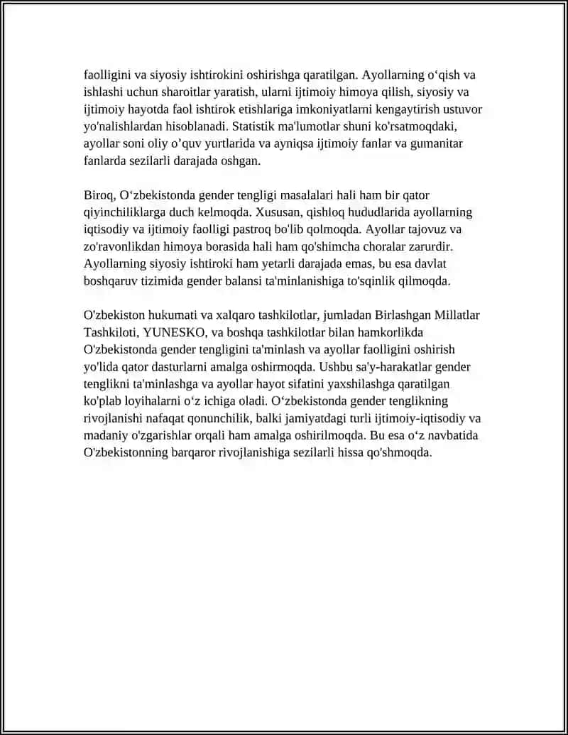 OʻZBEKISTONDA GENDER TENGLIGI VA AYOLLAR FAOLLIGI 4