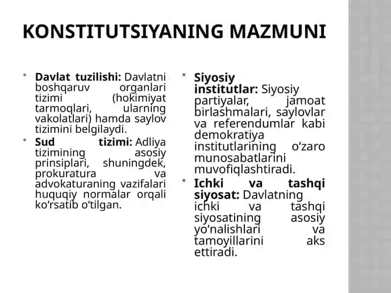 konstitutsiyyaning davlat va jamiyat hayotidagi o'rni 4