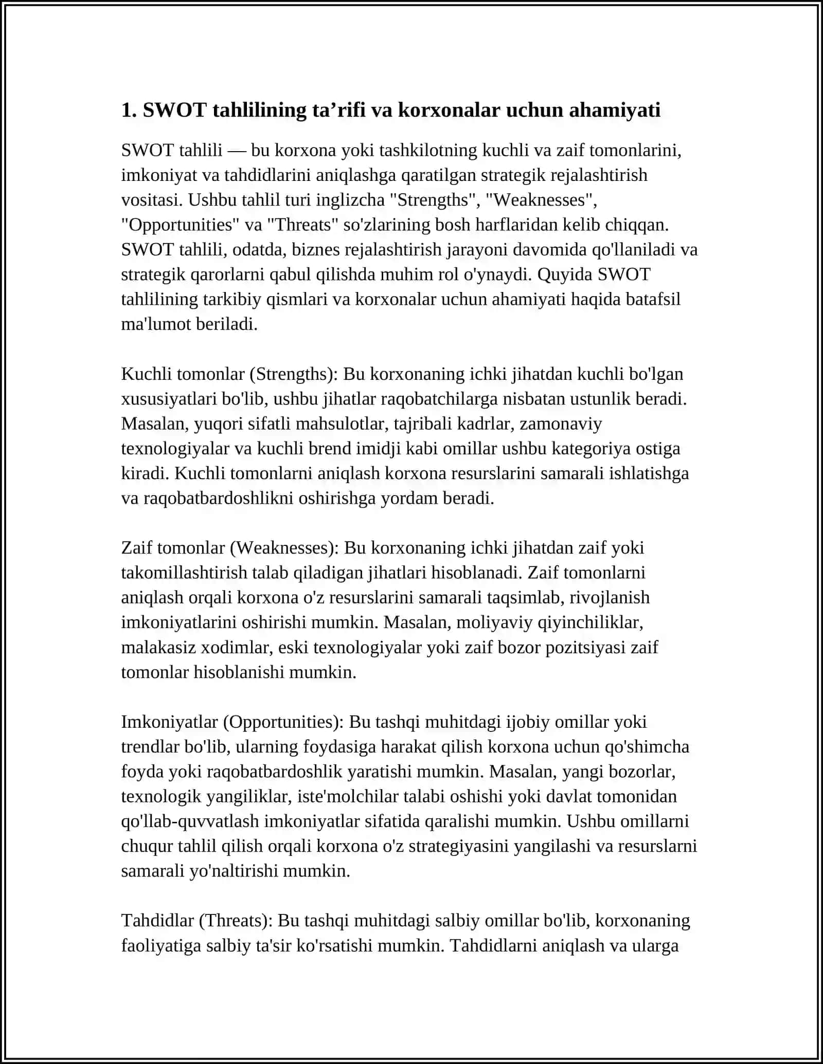 KORXONANING SWOT TAHLILI AXAMIYATI 4