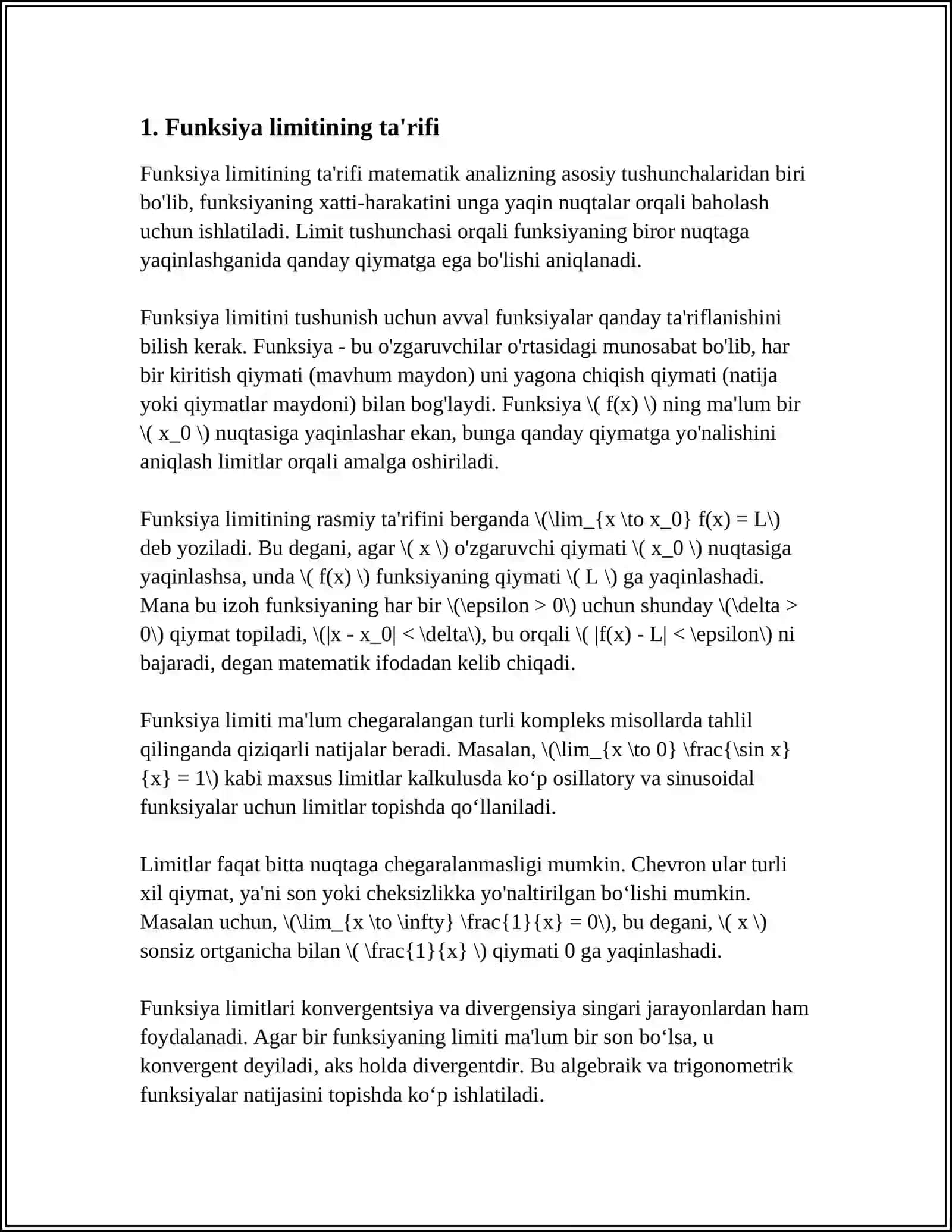 FUNKSIYA LIMITINING TUSHUNCHASI VA MAVZUDLARI 4