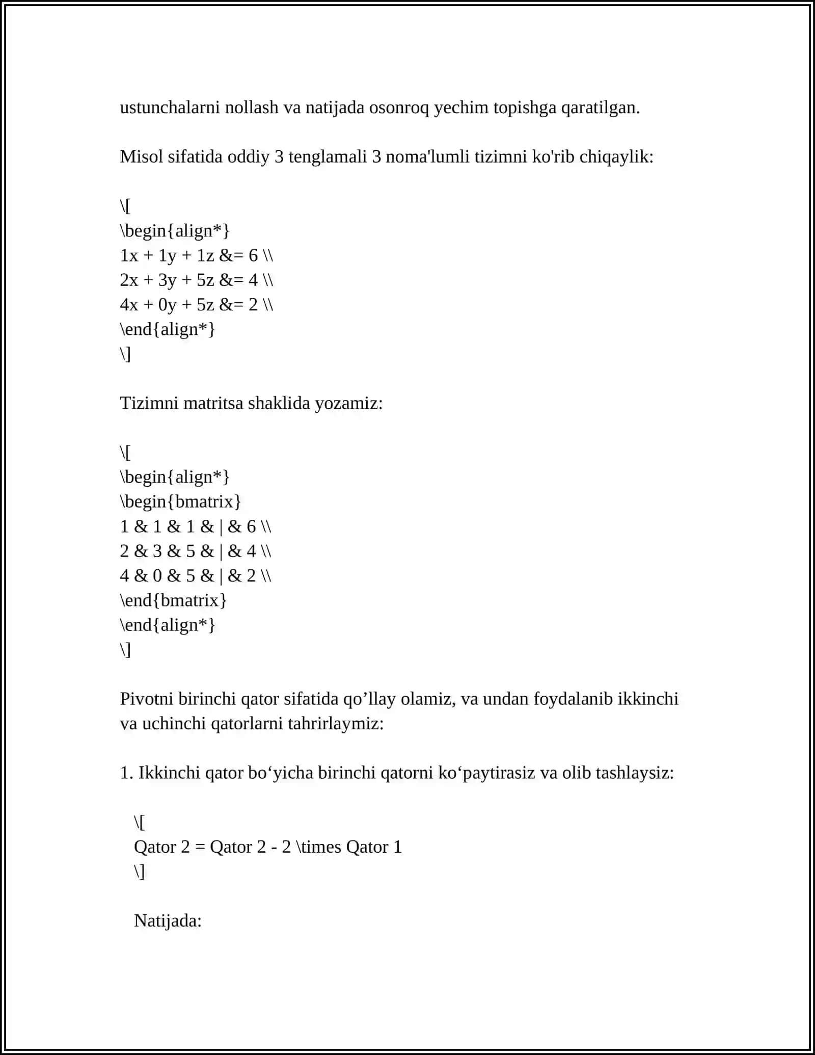 CHIZIQLI TENGLAMALAR SISTEMASINI YECHISHNING GAUSS USULI 4