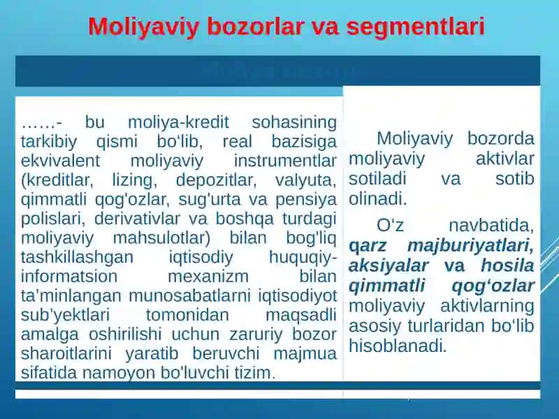 Moliva bozorlar va institutlar fanı 4