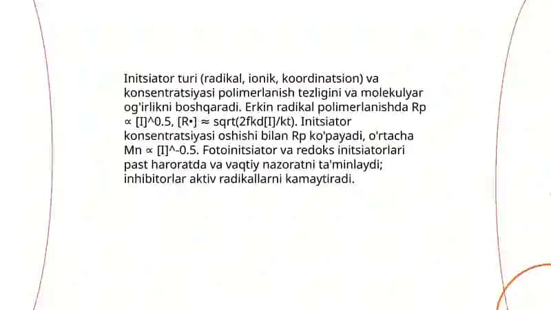 Polimerlanish reaksiyasi tezligini boshqarish imkoniyatlari 4