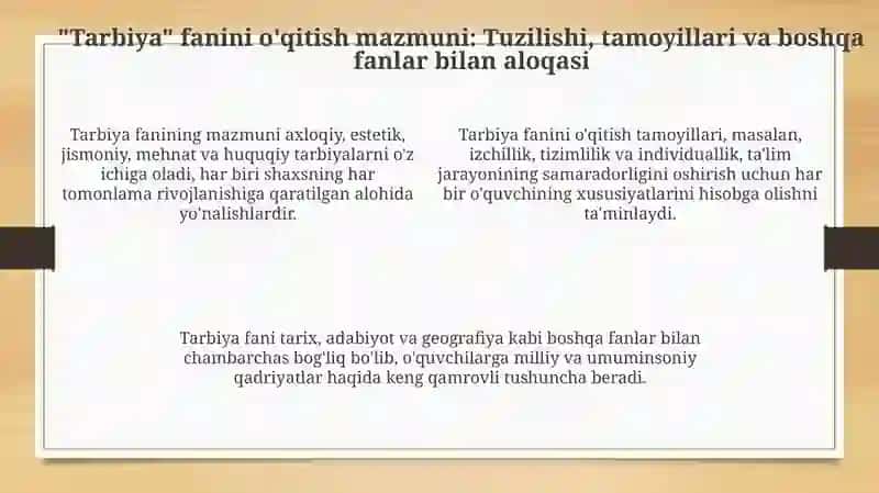 Tarbiya fanini o'qitishning yaxlit tizimi 4