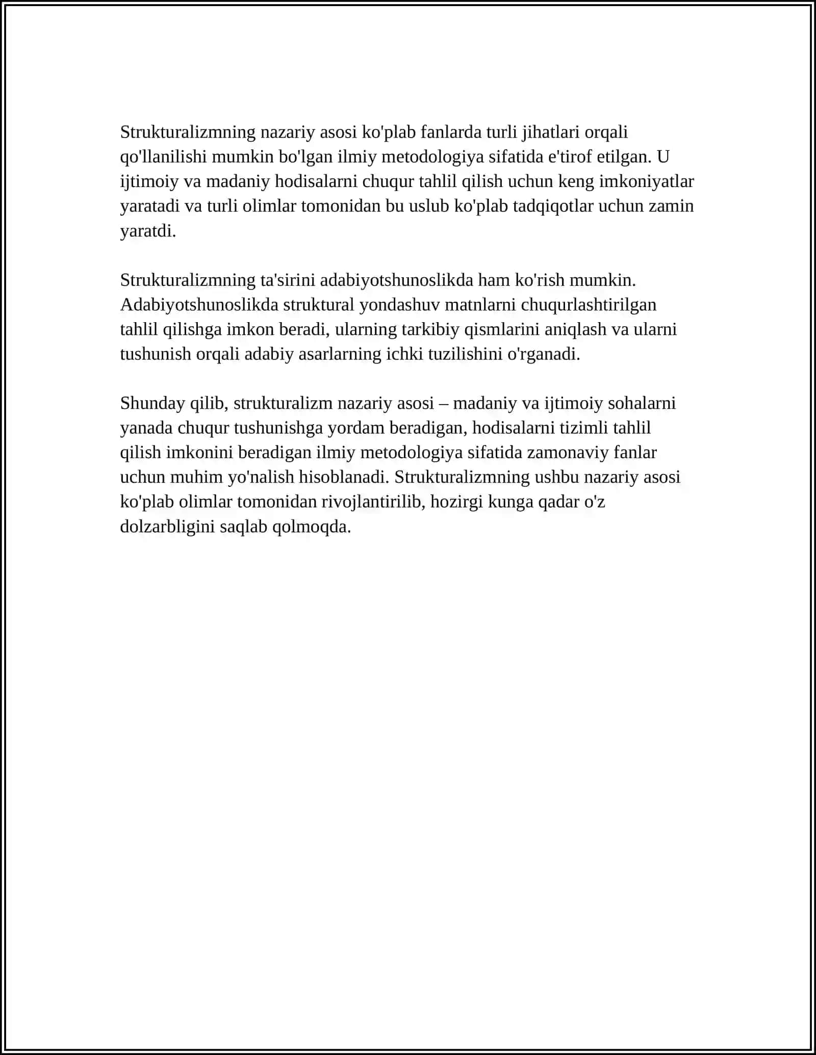 MUSTAQIL ISH Mavzu: STRUKTURALIZM VA UNING YO'NALISHLARI 4