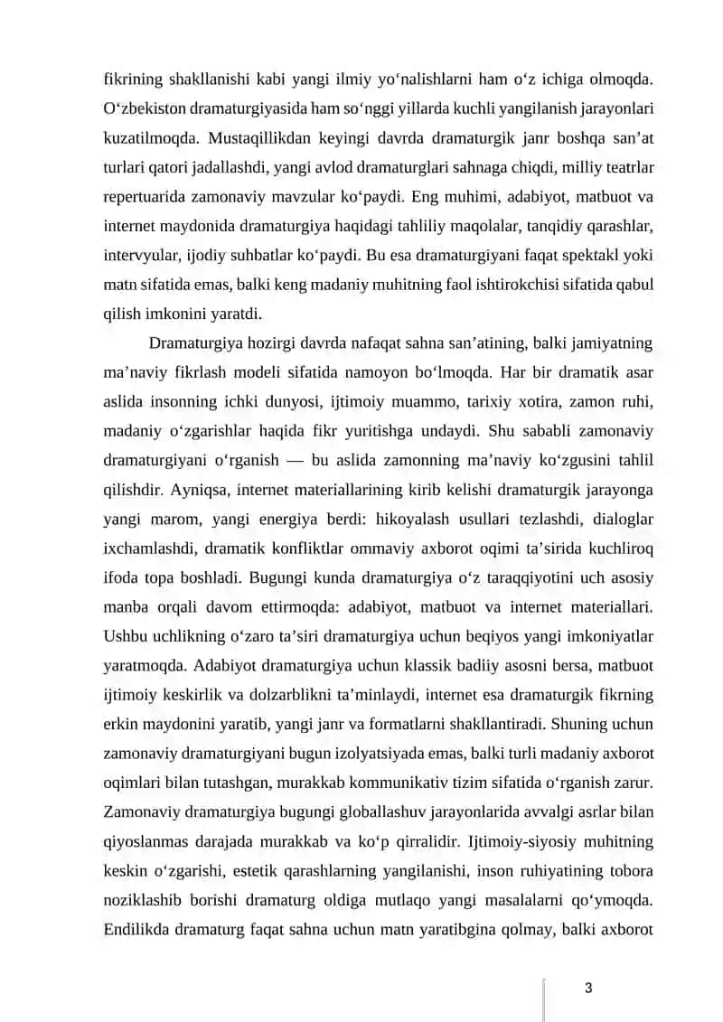 ZAMONAVIY DRAMATURGIYA (ADABIYOT VA MATBUOT, INTERNET MATERIALLARI) 4