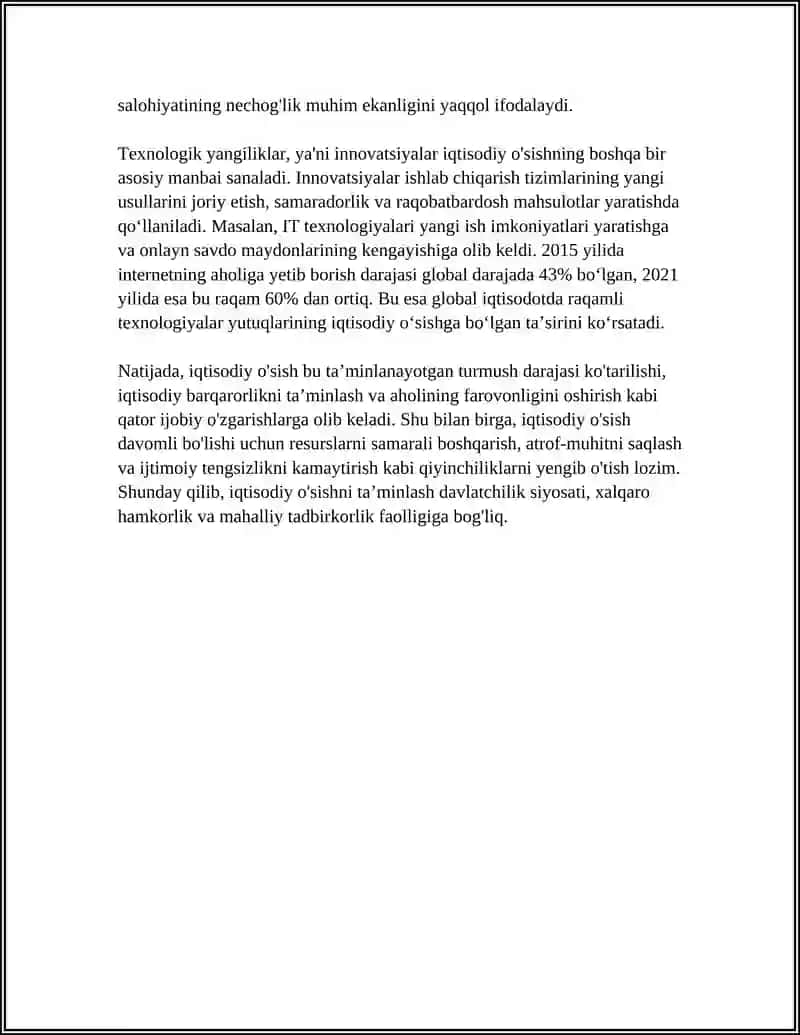 IQTISODIY OʻSISHNING MOHIYATI, ASOSIY TAVSIFNOMASI VA MODELI 4