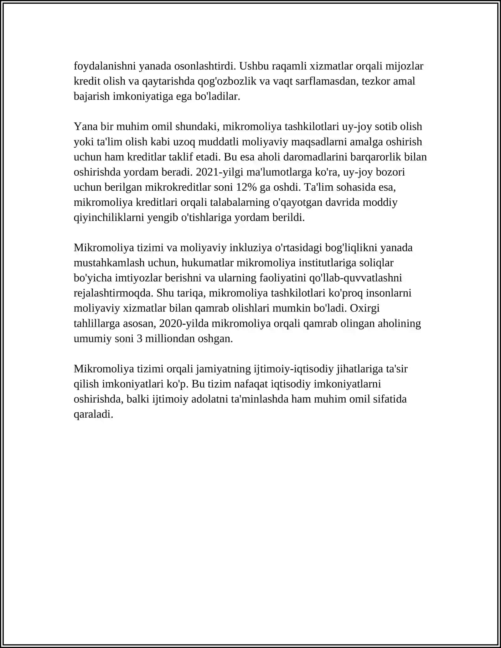 MIKROMOLIYA TIZIMI VA MOLIYAVIY INKLYUZIYANI TAMINLASHDAGI RO'LI 4