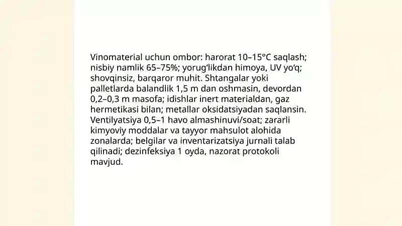 Vinomaterialni saqlash va tarkibini normallashtirish 4