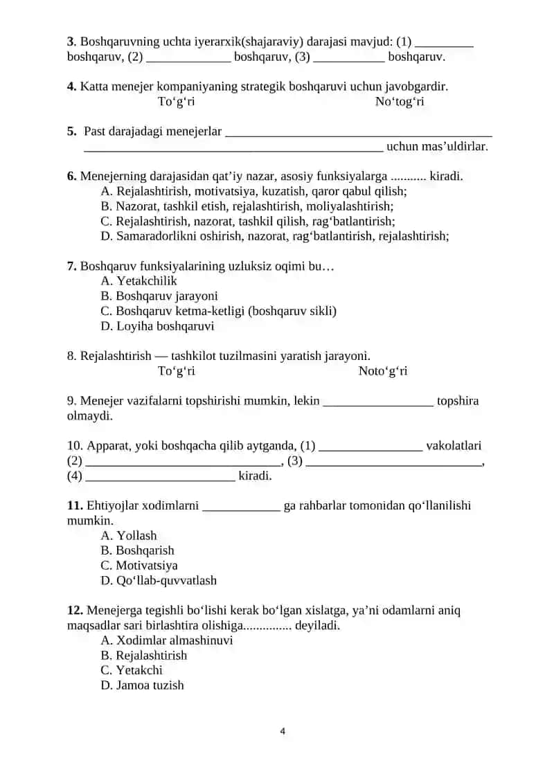 Biznes asoslaridan test 4