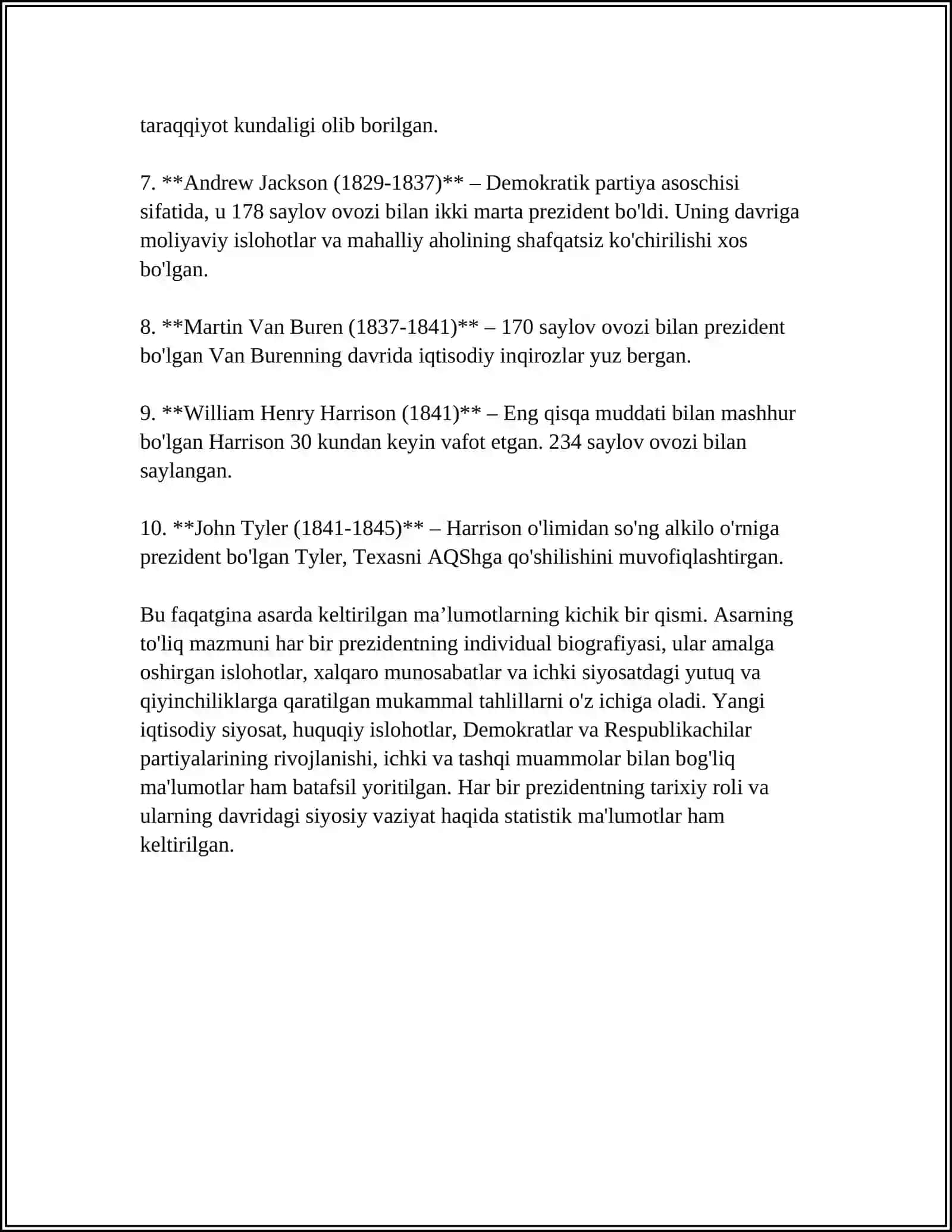 Tursunovning "Amerika Prezidentlari" adabiyoti 4