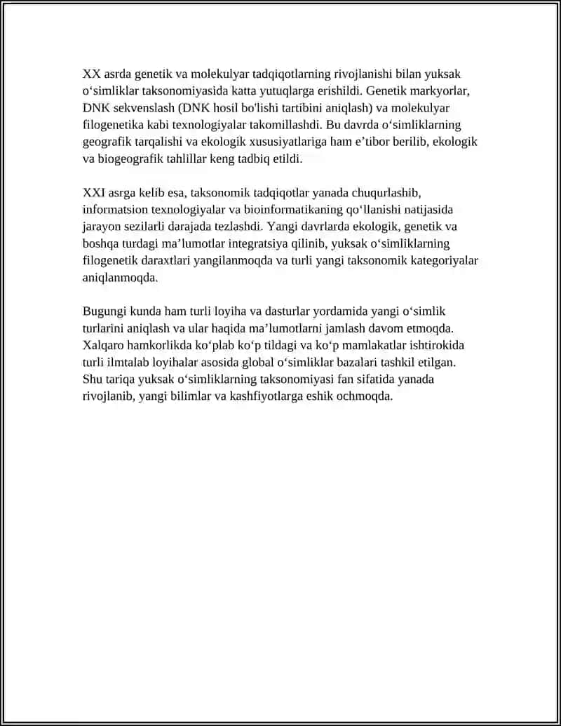 YUKSAK O'SIMLIKLARNING TAKSONOMIK TARIXI 4