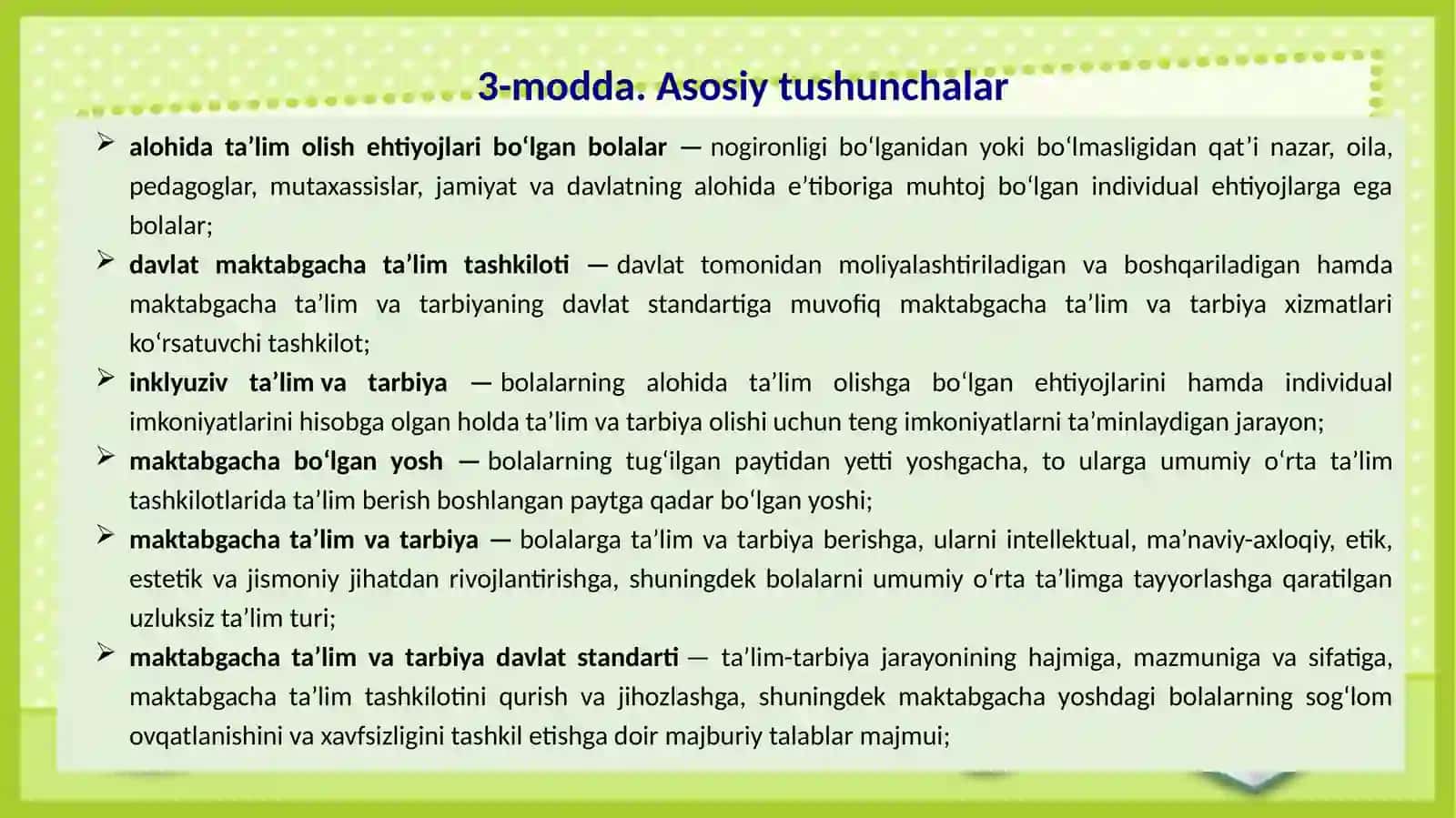 “Maktabgacha ta’lim va tarbiya” to’g’risidagi Qonun 4