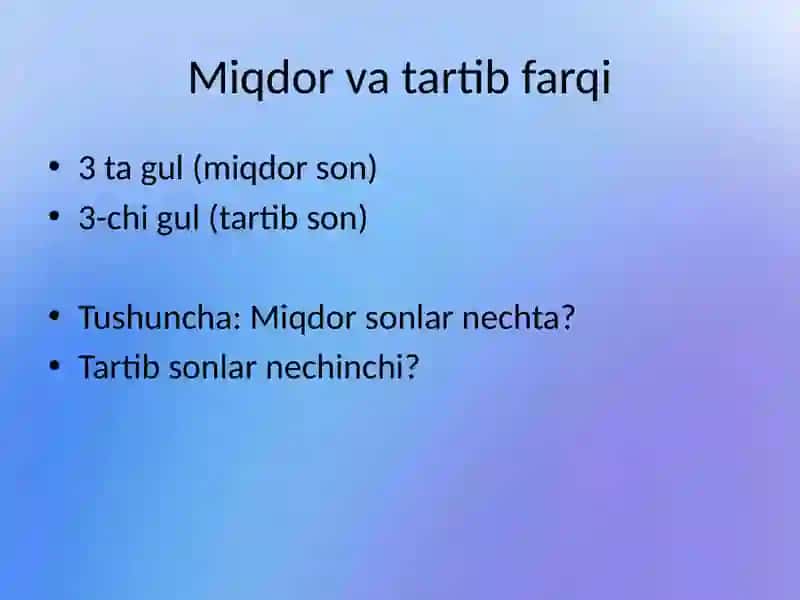 Miqdor va tartib sonlar 4