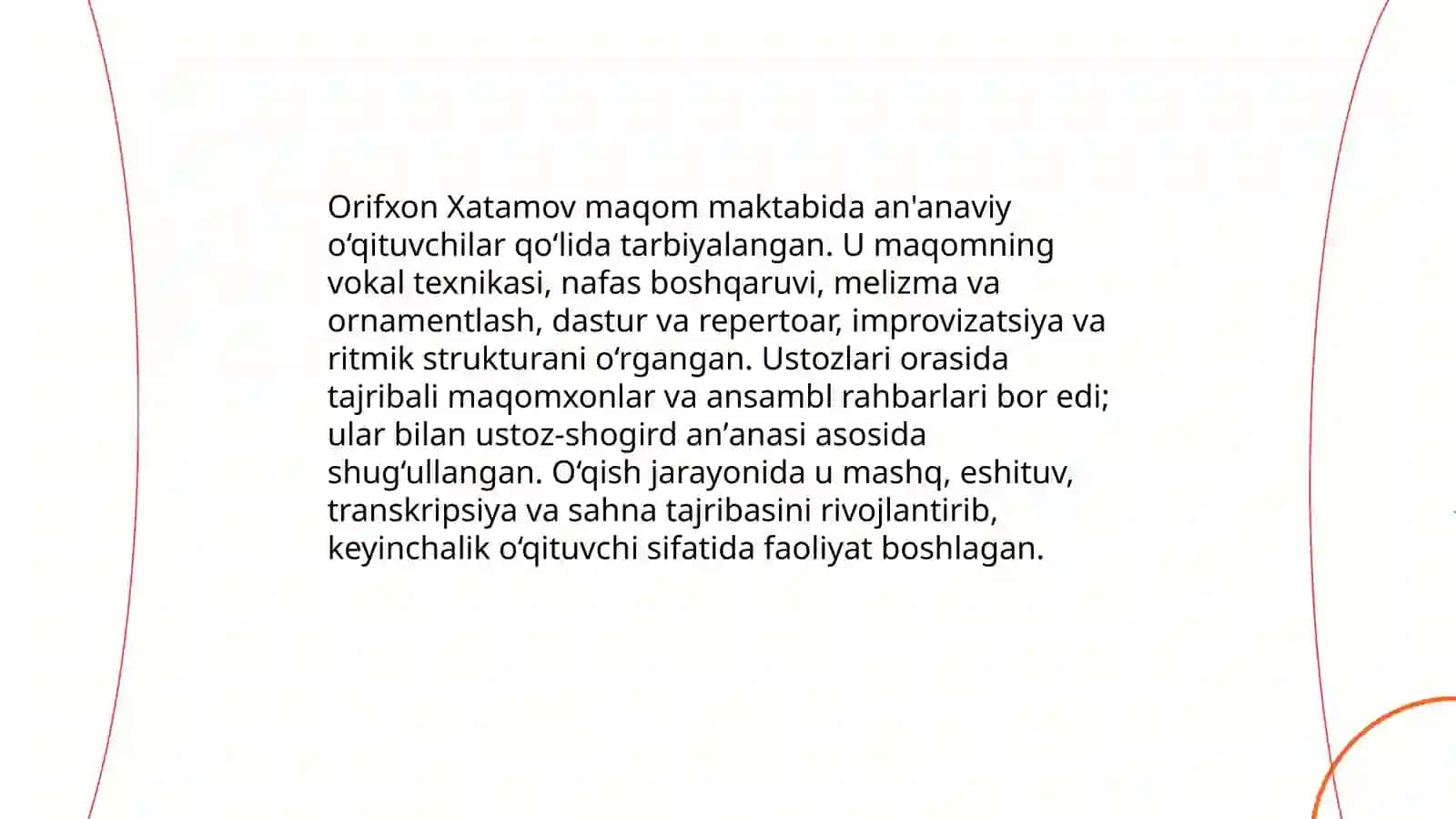 Orifxon Xatamov o'zbek maqom san'atidagi o'rni 4