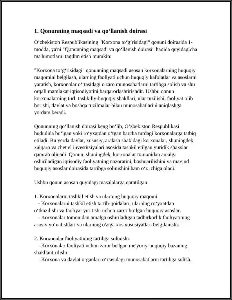 OʻZBEKISTON RESPUBLIKASINING KORXONA TOʻGʻRISIDAGI QONUNI 4